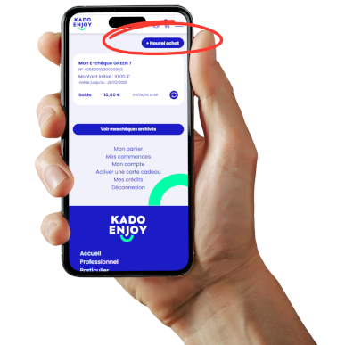 Connexion au compte KadoEnjoy et sélection de l’option Nouvel achat