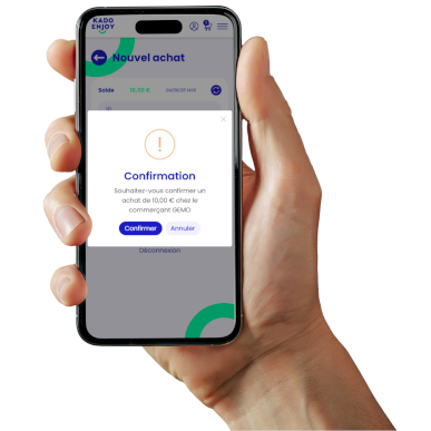 Étape de validation du montant et du nom du commerçant avant l’utilisation du e-chèque