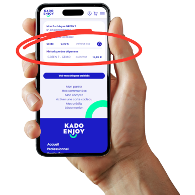 Historique des dépenses de l’e-chèque consultable instantanément sur le compte KadoEnjoy