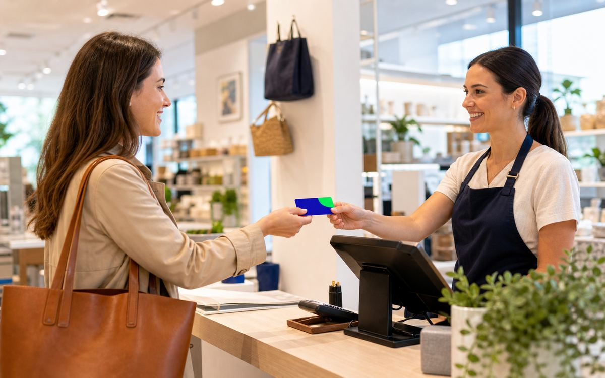 Carte cadeau locale remise en caisse chez un commerce partenaire